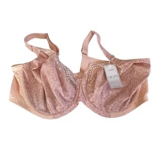 Elomi Lucie Underwire Plunge Bra Pale Peach Leopard Lace 44H NWT